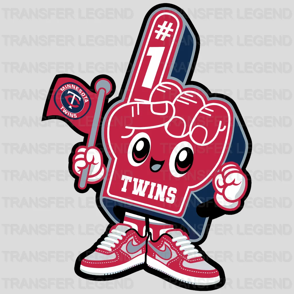 Minnesota Twins MLB Mascot With Foam Finger Cartoon - DTF Iron On Transfer