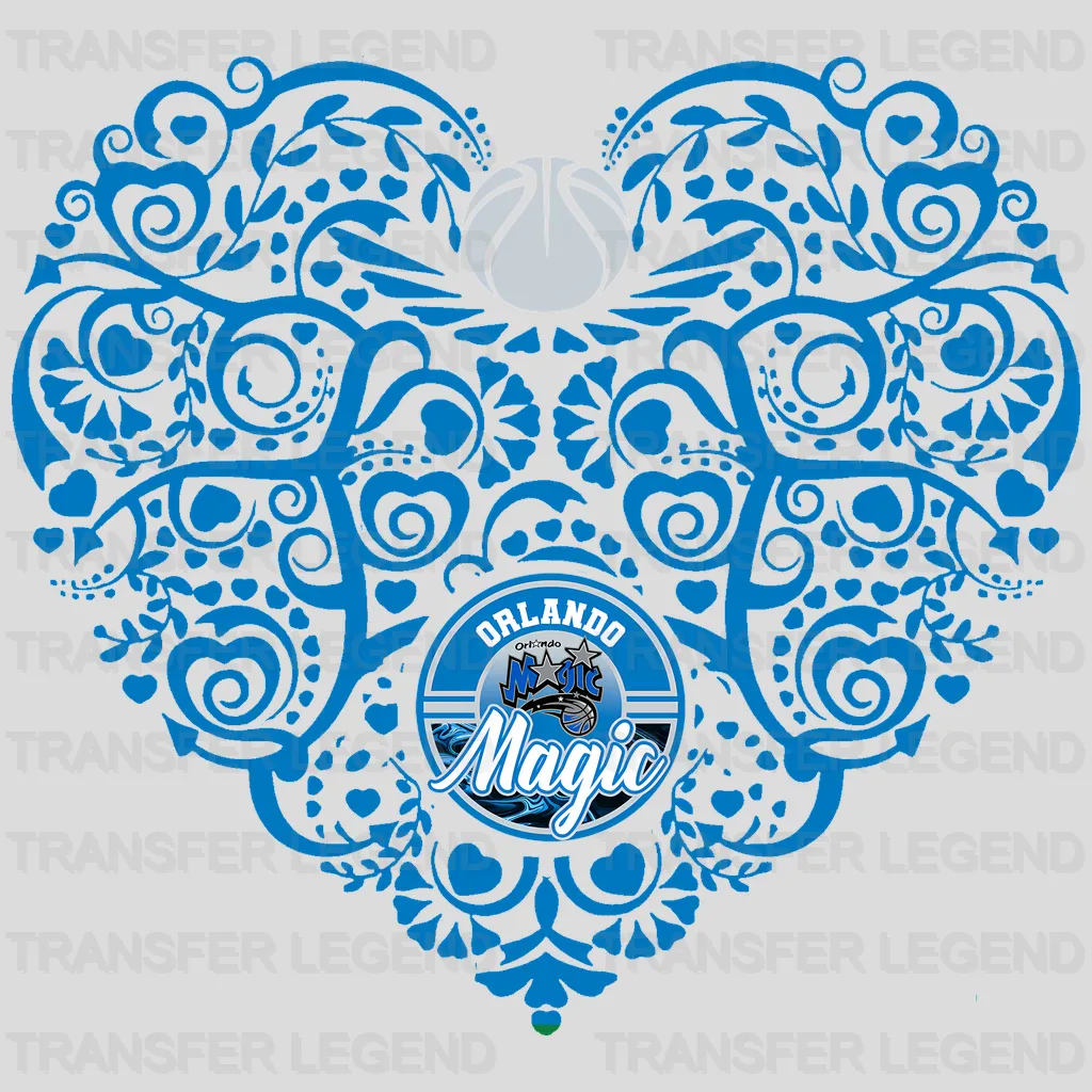 Orlando Magic NBA Floral Pattern Heart Shape - DTF Iron On Transfer