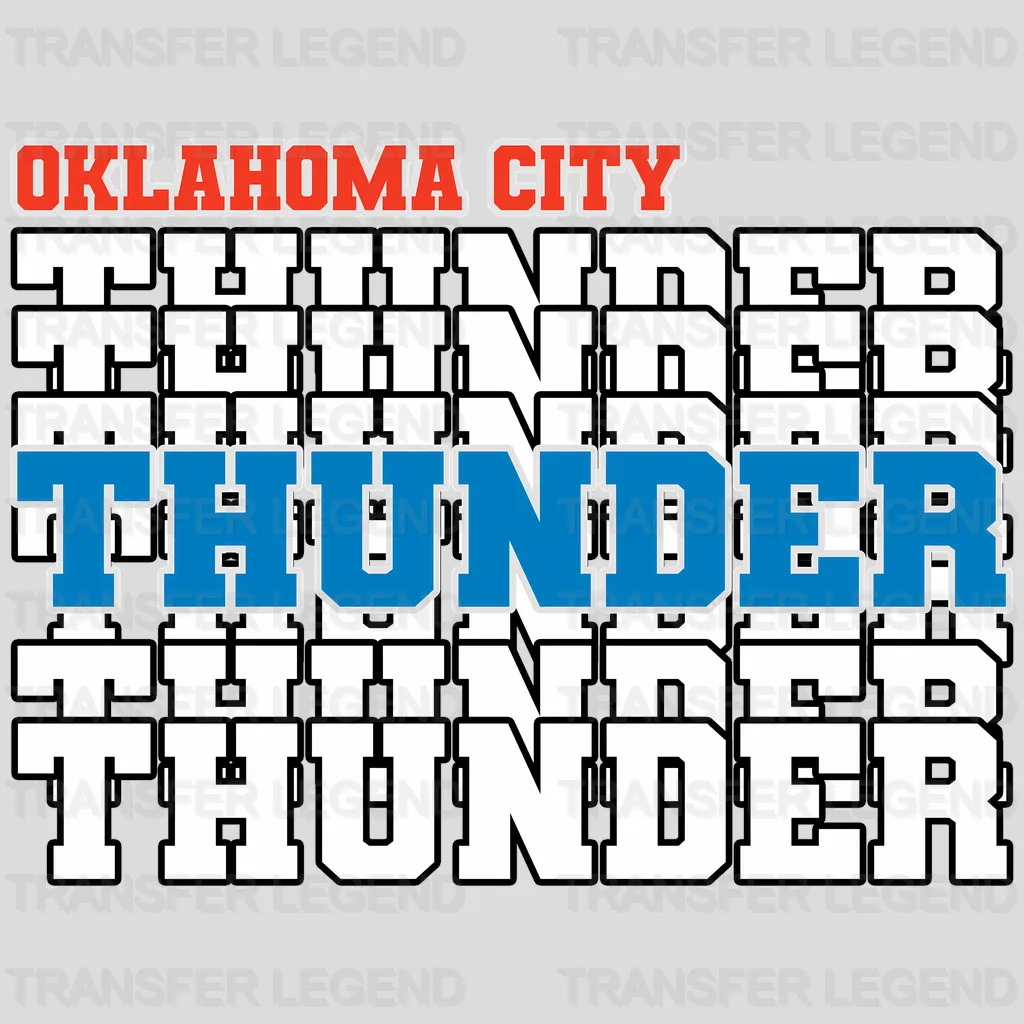Oklahoma City Thunder NBA Repeated Text Pattern Block Logo - DTF Iron On Transfer