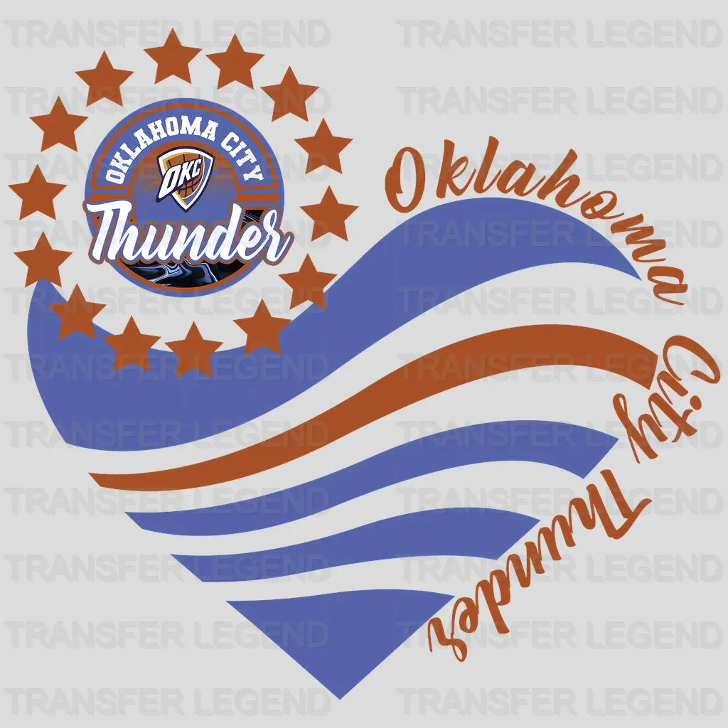 Oklahoma City Thunder NBA Heart Shape Retro Wavy Lines Graphic - DTF Iron On Transfer