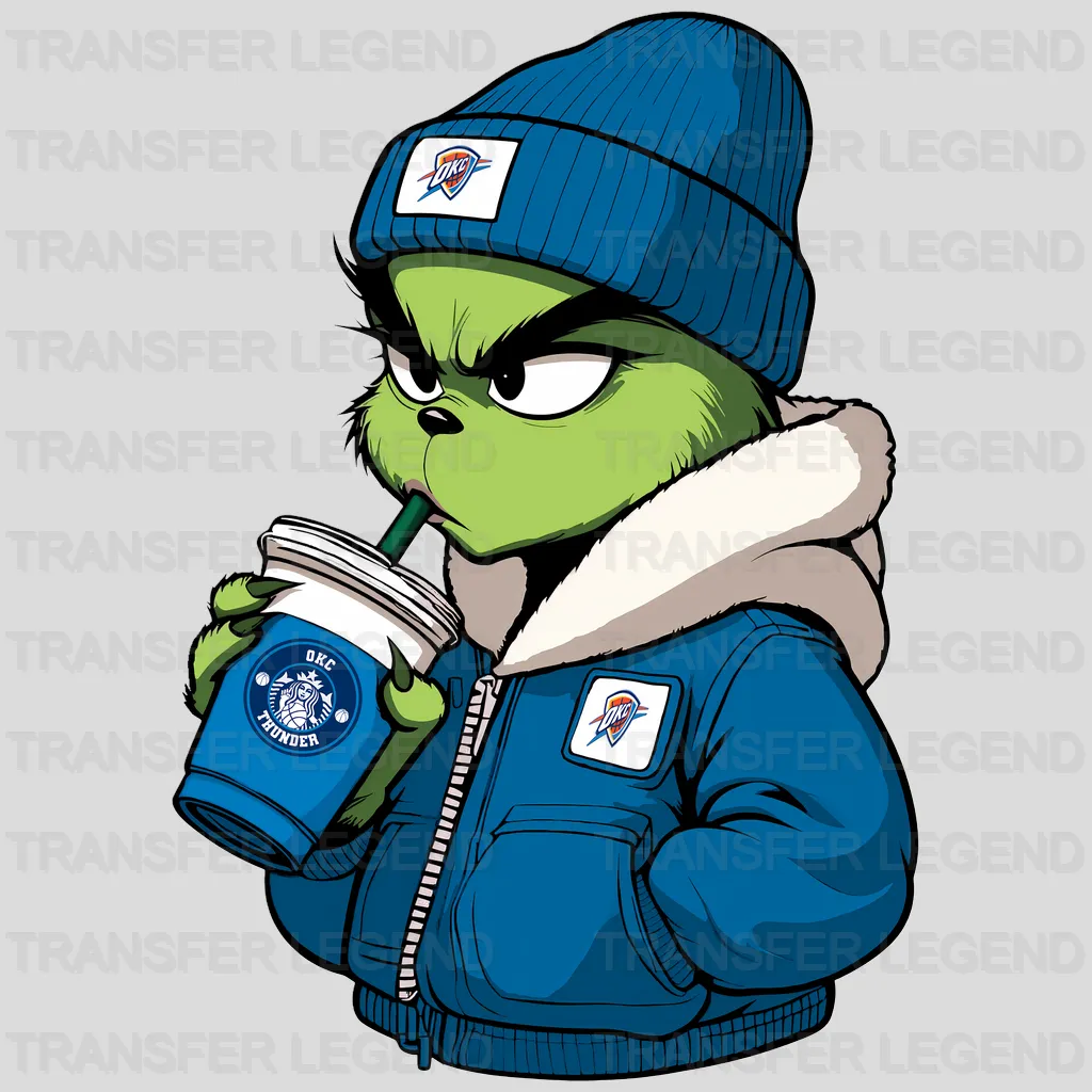 Oklahoma City Thunder NBA The Grinch Drinking Coffee - DTF Iron On Transfer
