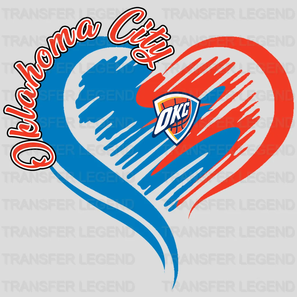 Oklahoma City Thunder NBA Elegant Heart Swirl With Script Text - DTF Iron On Transfer