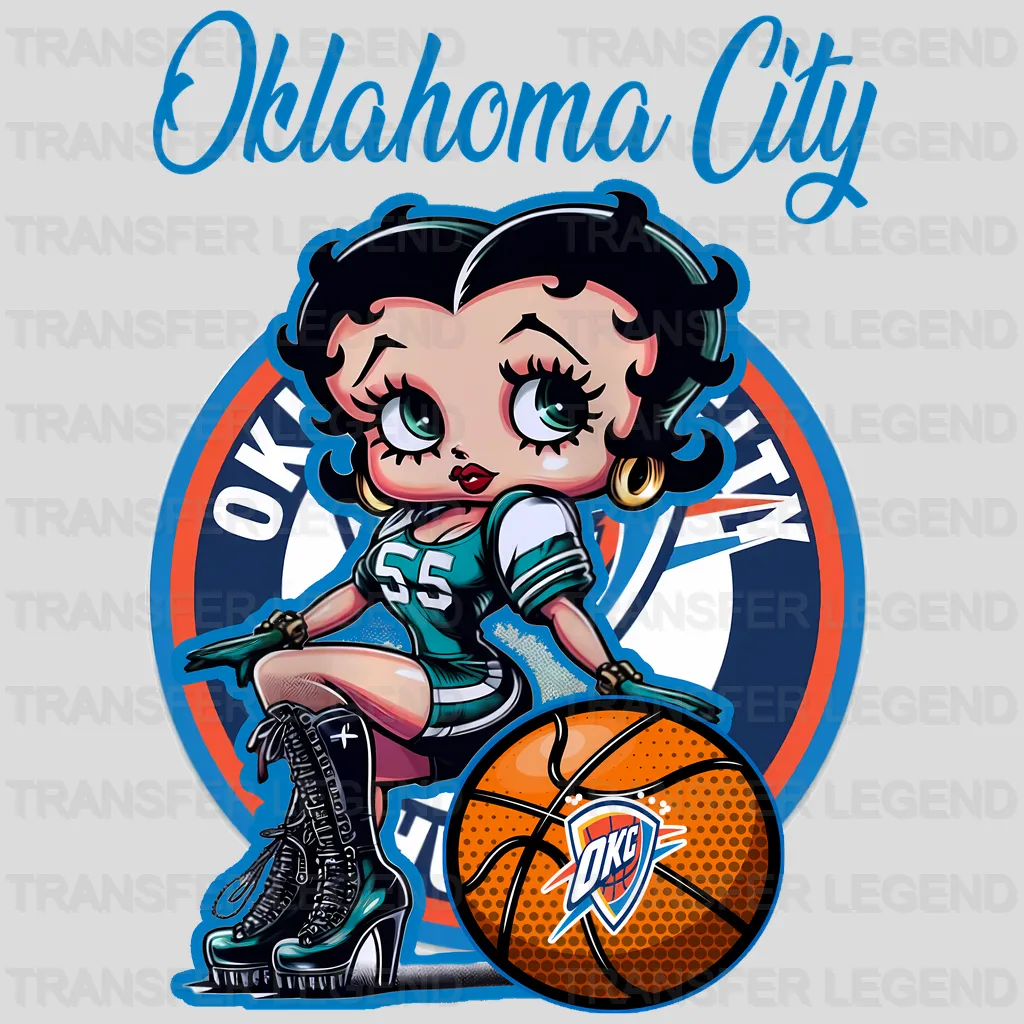 Oklahoma City Thunder NBA Cute Cartoon Girl Sitting On White - DTF Iron On Transfer