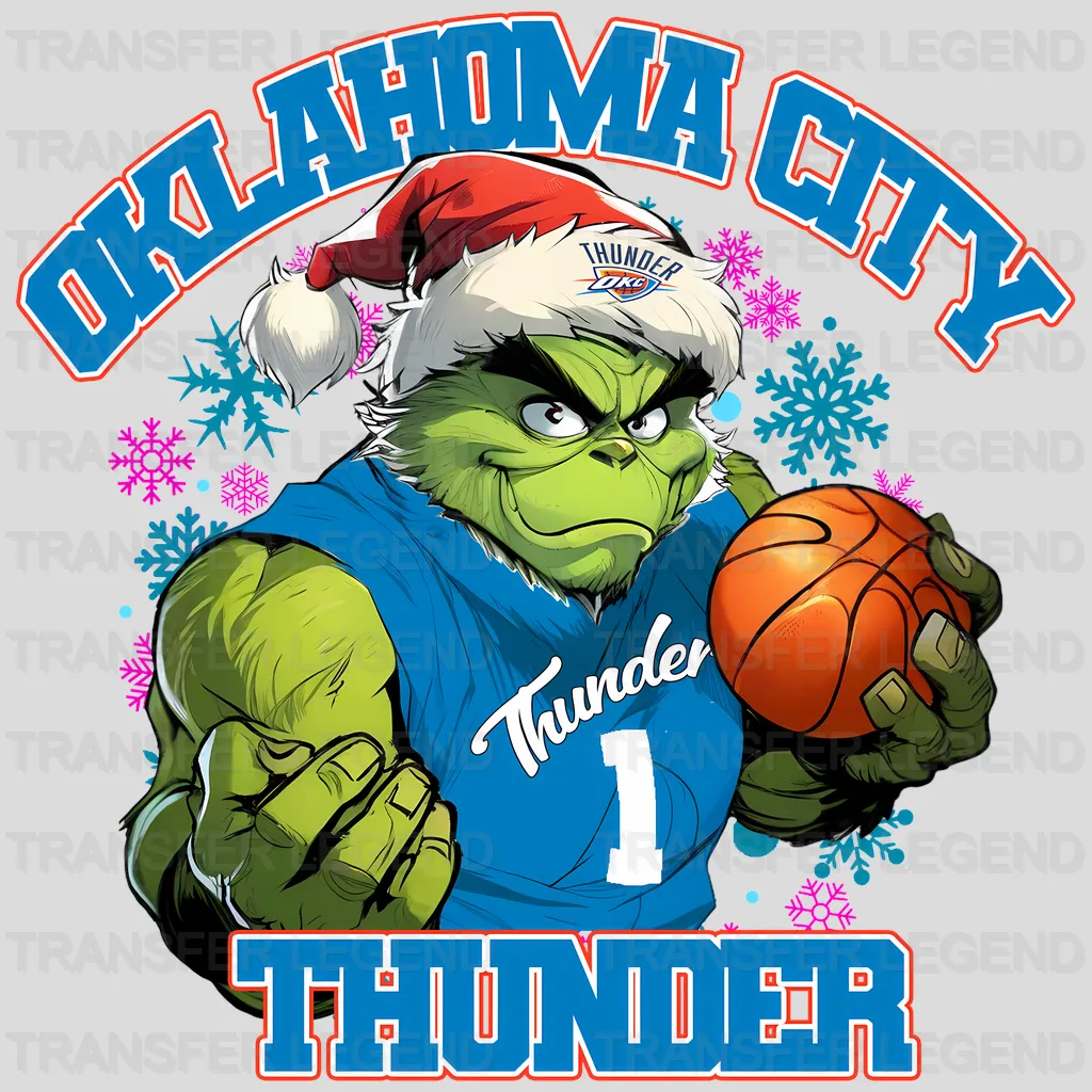 Oklahoma City Thunder NBA Grinch Christmas Santa Hat Art - DTF Iron On Transfer