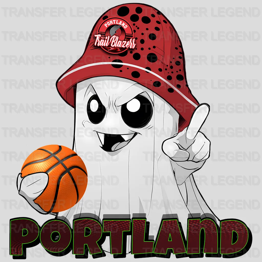 Portland Trail Blazers NBA Cute Ghost With Hat & Halloween - DTF Iron On Transfer