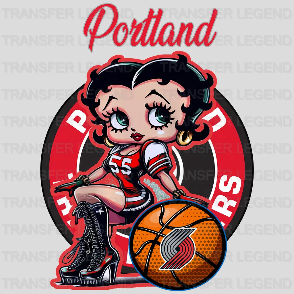 Portland Trail Blazers NBA Cute Cartoon Girl Sitting On White - DTF Iron On Transfer