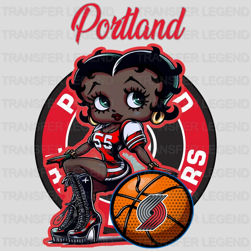 Portland Trail Blazers NBA Cute Cartoon Girl Sitting On Dark - DTF Iron On Transfer