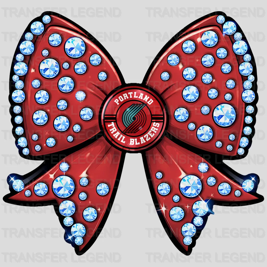 Portland Trail Blazers NBA Glitter Sequin Red Bow Ribbon - DTF Iron On Transfer