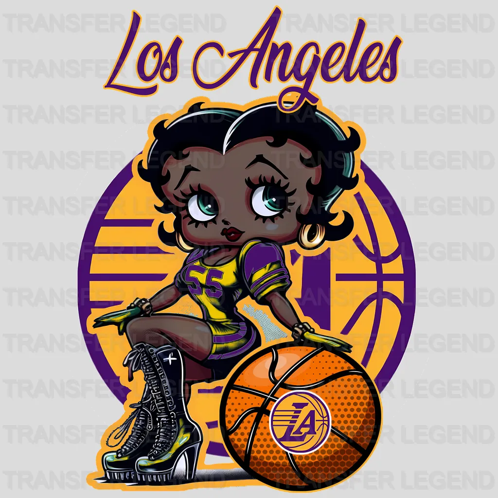Los Angeles Lakers NBA Cute Cartoon Girl Sitting On White - DTF Iron On Transfer