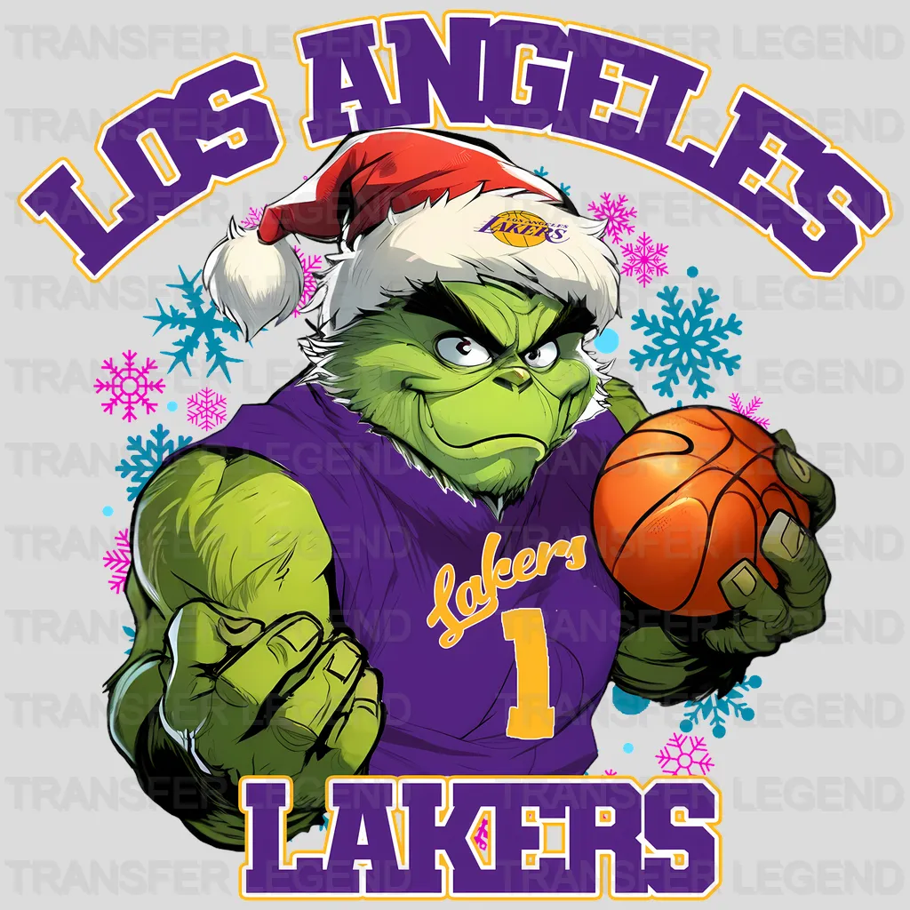 Los Angeles Lakers NBA Grinch Christmas Santa Hat Art - DTF Iron On Transfer