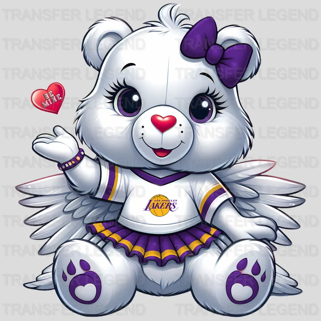 Los Angeles Lakers NBA Cute Care Bear Mascot Purple & White - DTF Iron On Transfer