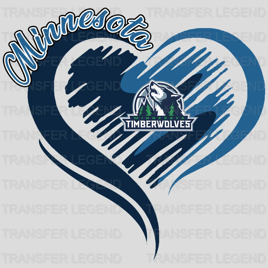 Minnesota Timberwolves NBA Elegant Heart Swirl With Script Text - DTF Iron On Transfer