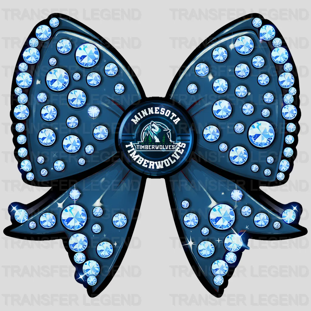 Minnesota Timberwolves NBA Glitter Sequin Blue Bow Ribbon - DTF Iron On Transfer