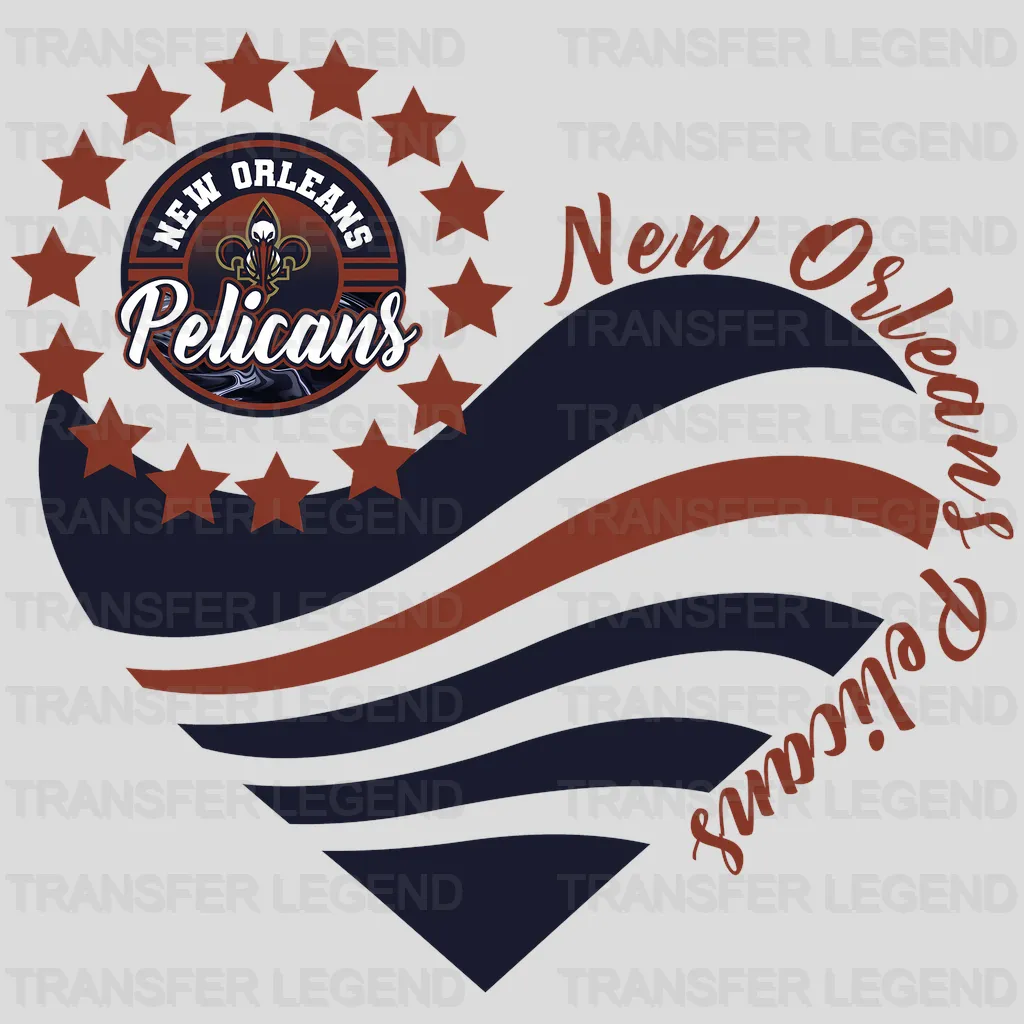 New Orleans Pelicans NBA Heart Shape Retro Wavy Lines Graphic - DTF Iron On Transfer