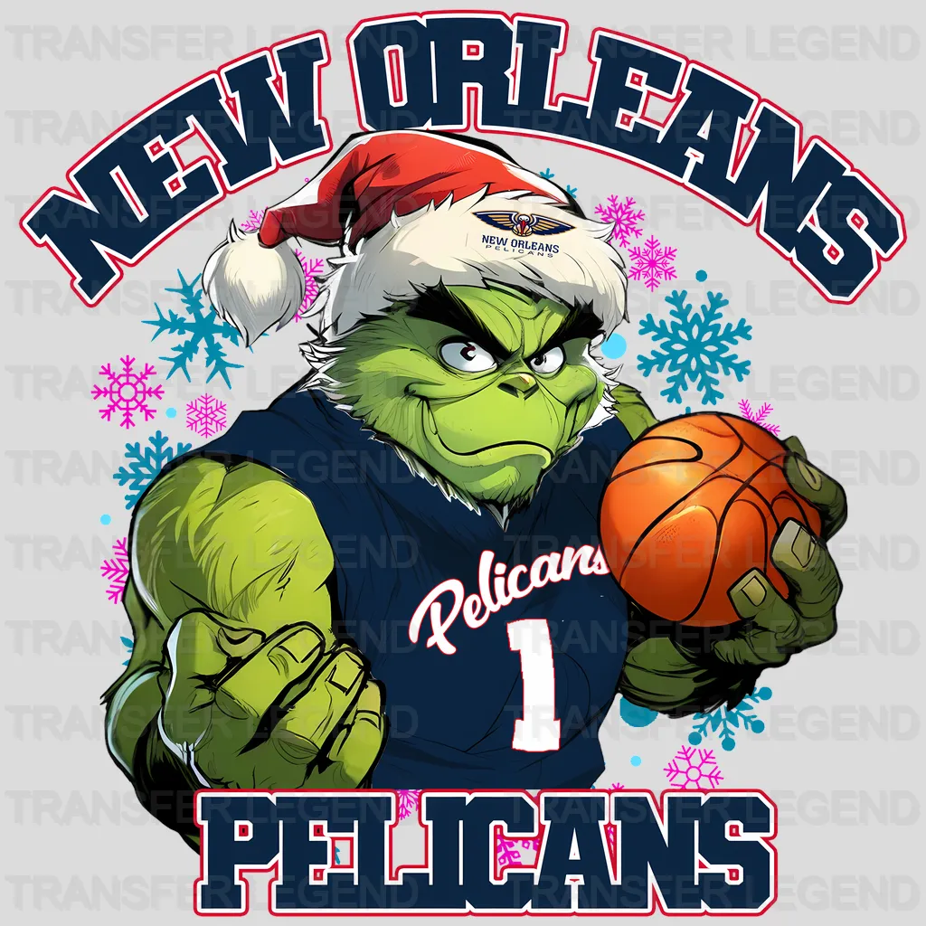 New Orleans Pelicans NBA Grinch Christmas Santa Hat Art - DTF Iron On Transfer