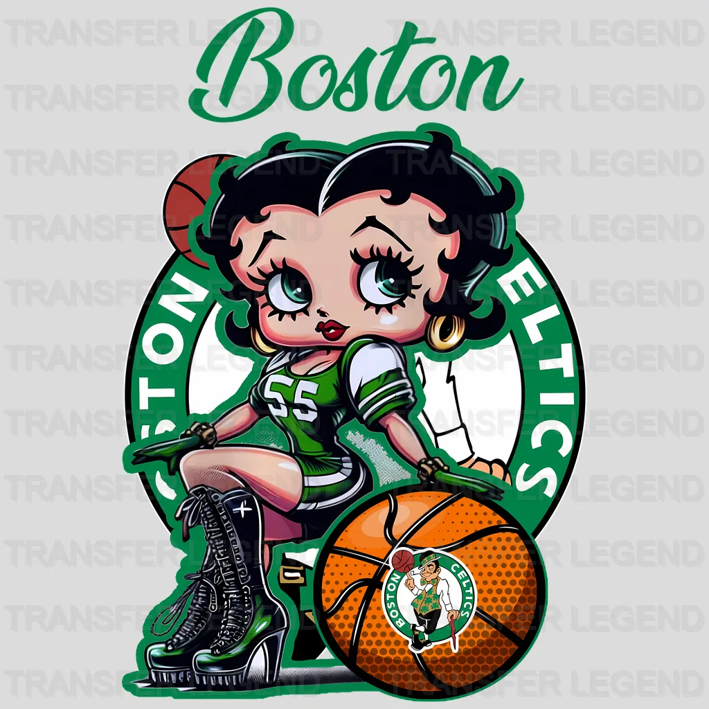 Boston Celtics NBA Cute Cartoon Girl Sitting On V1 - DTF Iron On Transfer