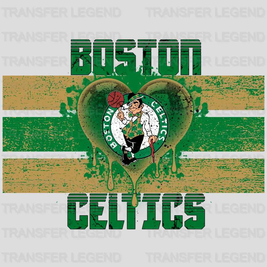 Boston Celtics NBA Distressed Flag Heart Shape - DTF Iron On Transfer