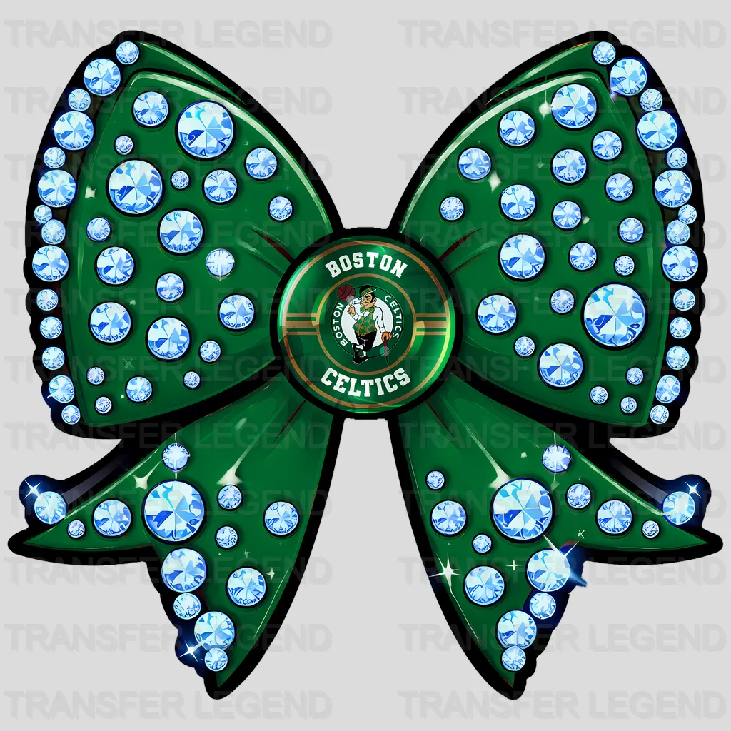 Boston Celtics NBA Glitter Sequin Green Bow Ribbon - DTF Iron On Transfer