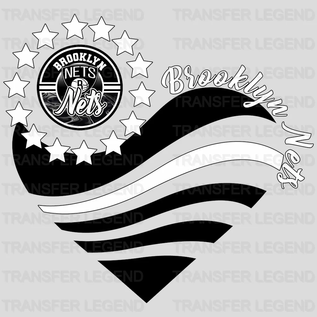Brooklyn Nets NBA Heart Shape Retro Wavy Lines Graphic - DTF Iron On Transfer