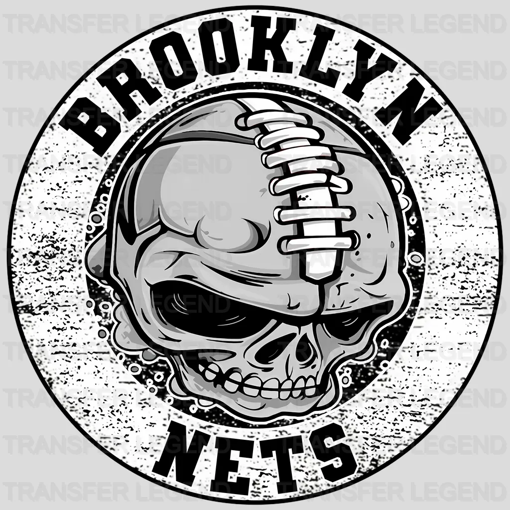 Brooklyn Nets NBA Black Skull With Helmet Art - DTF Iron On Transfer