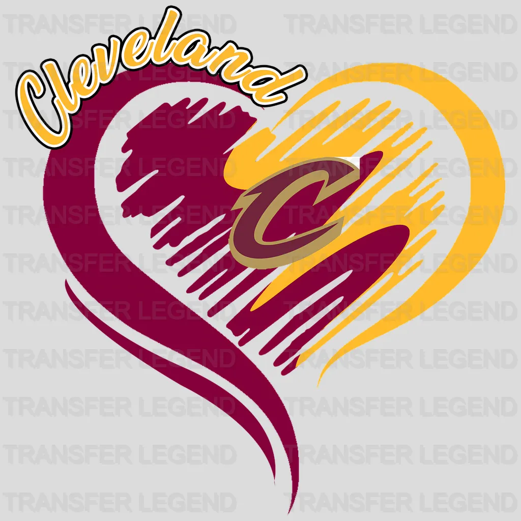 Cleveland Cavaliers NBA Elegant Heart Swirl With Script Text - DTF Iron On Transfer