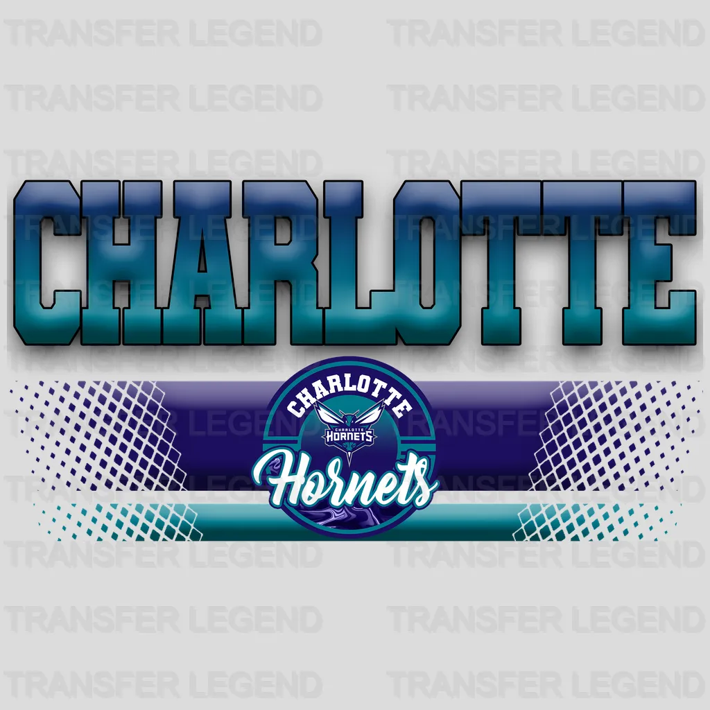 Charlotte Hornets NBA Text Logo Banner Gradient - DTF Iron On Transfer