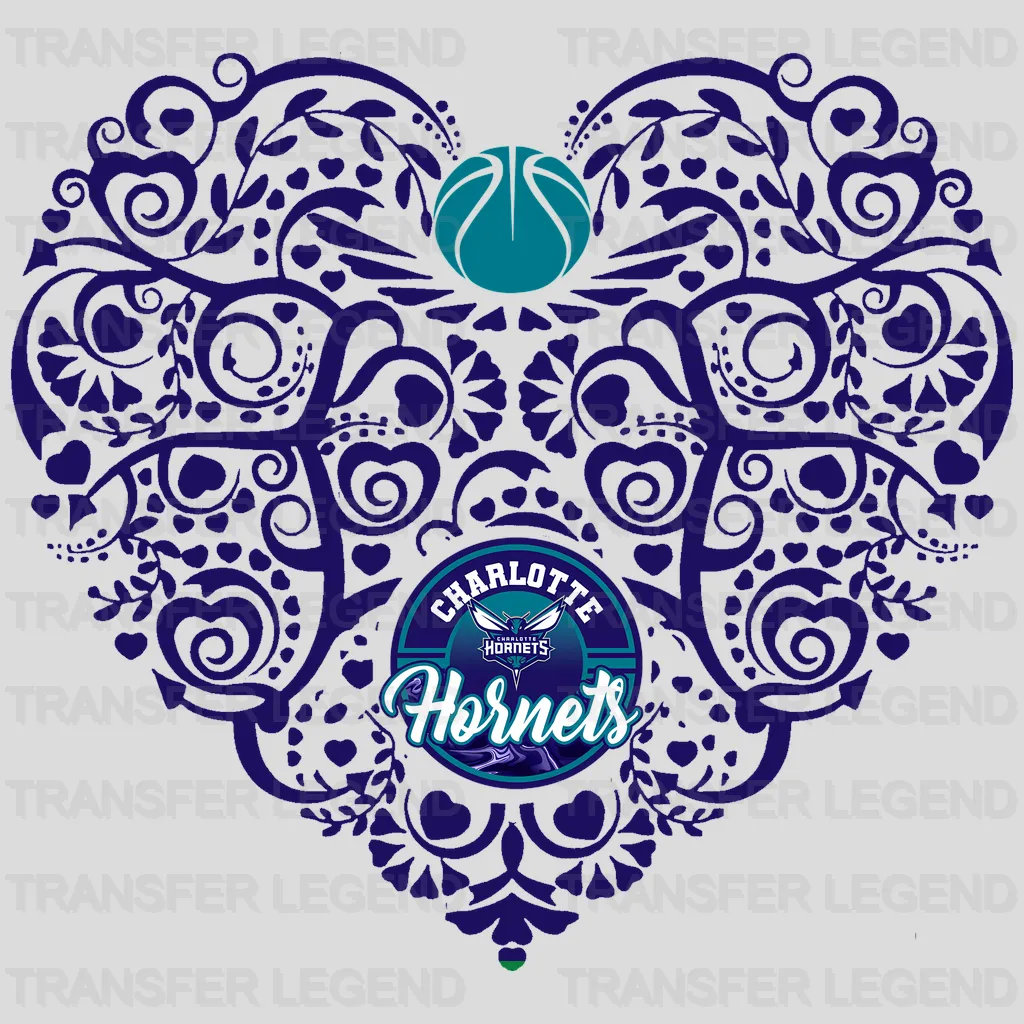 Charlotte Hornets NBA Floral Pattern Heart Shape - DTF Iron On Transfer
