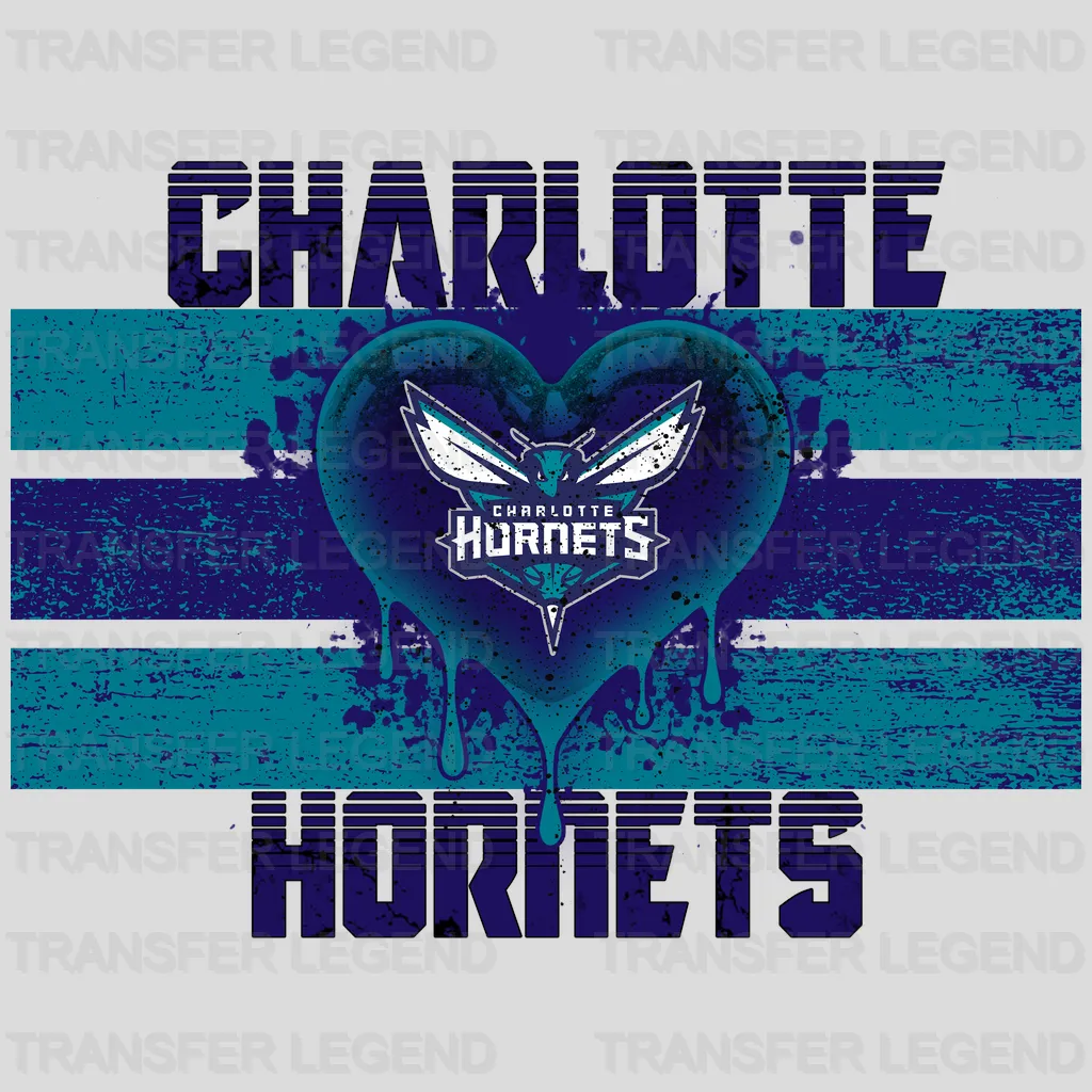 Charlotte Hornets NBA Distressed Flag Heart Shape - DTF Iron On Transfer