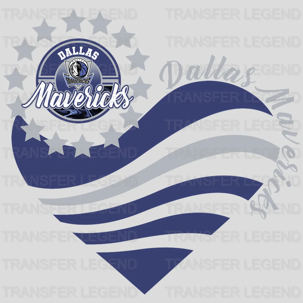 Dallas Mavericks NBA Heart Shape Retro Wavy Lines Graphic - DTF Iron On Transfer