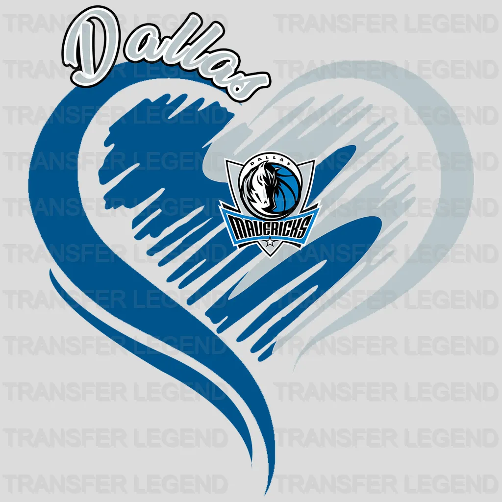 Dallas Mavericks NBA Elegant Heart Swirl With Script Text - DTF Iron On Transfer