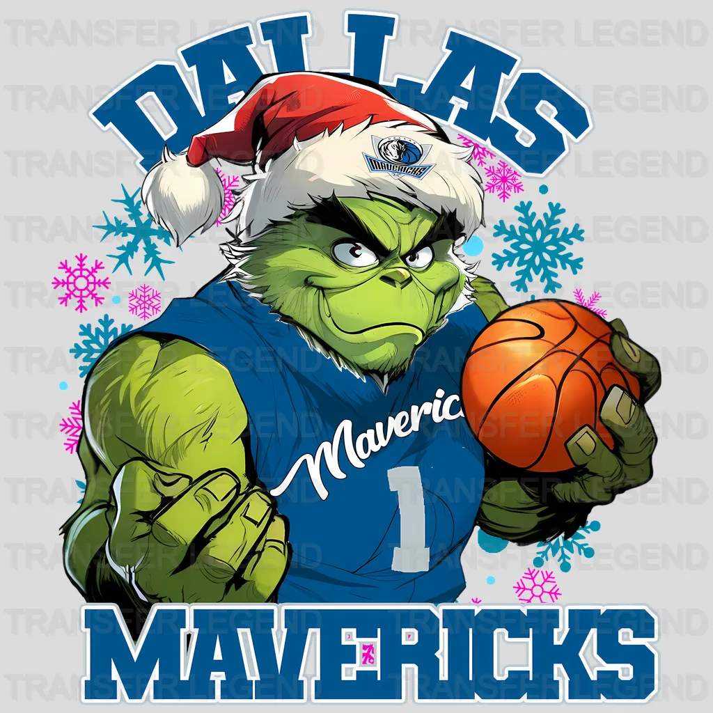 Dallas Mavericks NBA Grinch Christmas Santa Hat Art - DTF Iron On Transfer