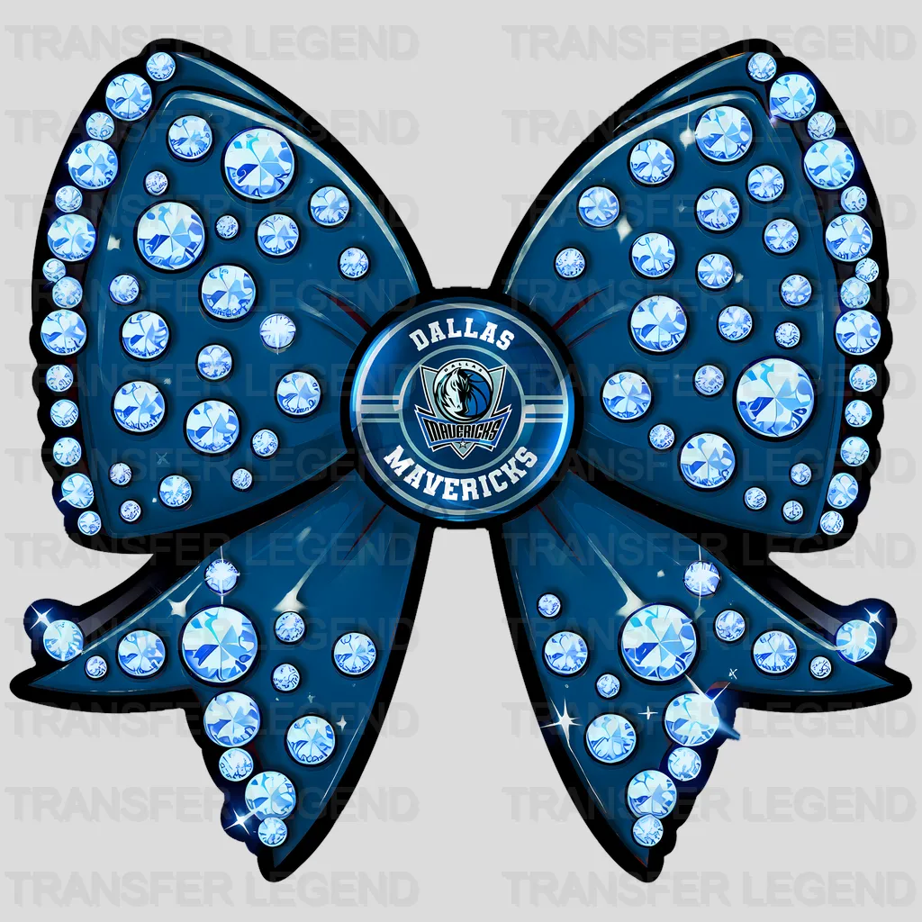 Dallas Mavericks NBA Glitter Sequin Blue Bow Ribbon - DTF Iron On Transfer