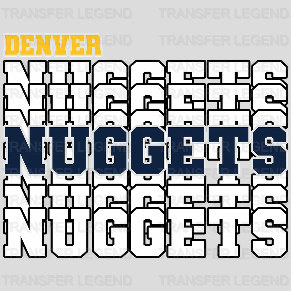 Denver Nuggets NBA Repeated Text Pattern Block Logo - DTF Iron On Transfer