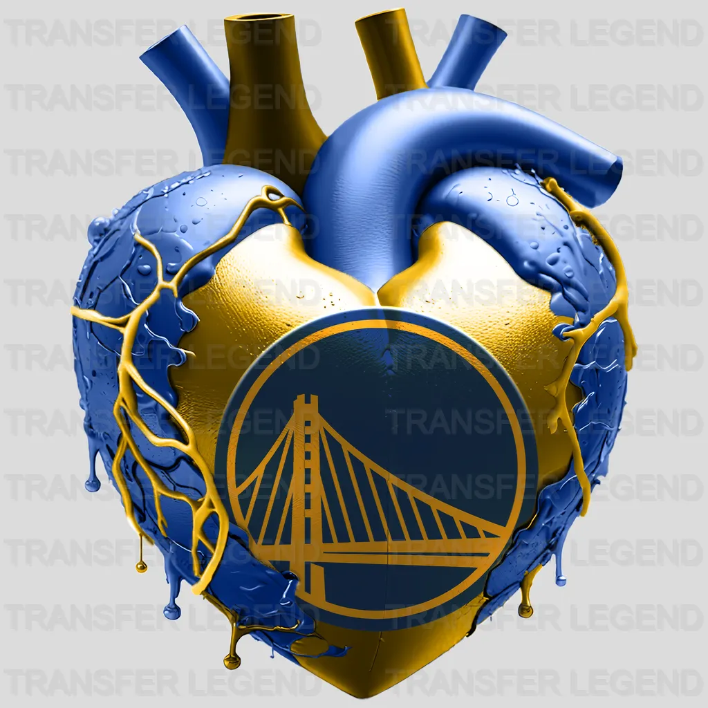Golden State Warriors NBA Realistic Anatomical Heart Art - DTF Iron On Transfer