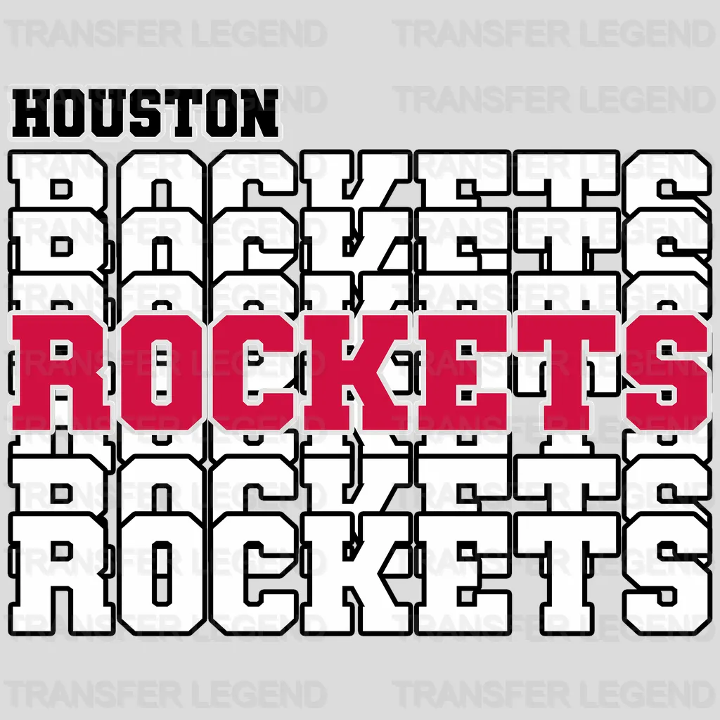 Houston Rockets NBA Repeated Text Pattern Block Logo - DTF Iron On Transfer