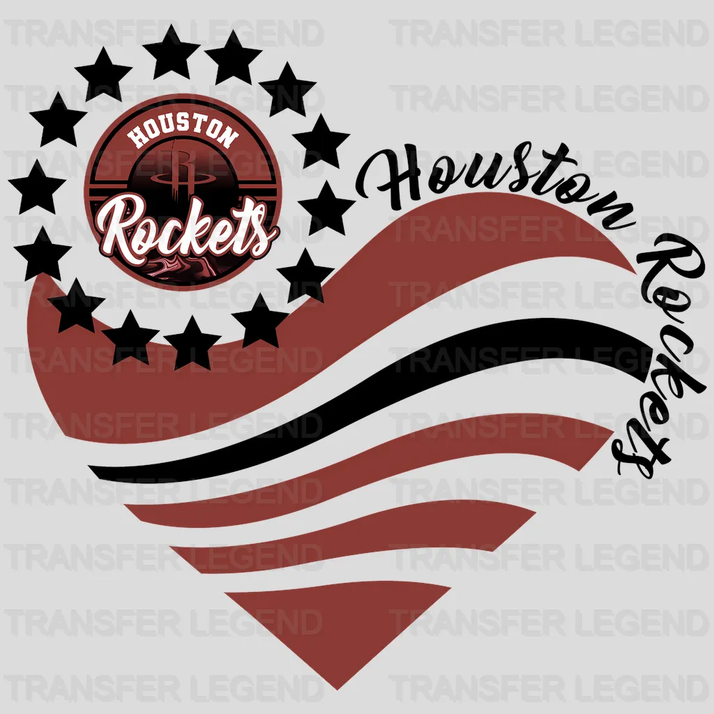 Houston Rockets NBA Heart Shape Retro Wavy Lines Graphic - DTF Iron On Transfer