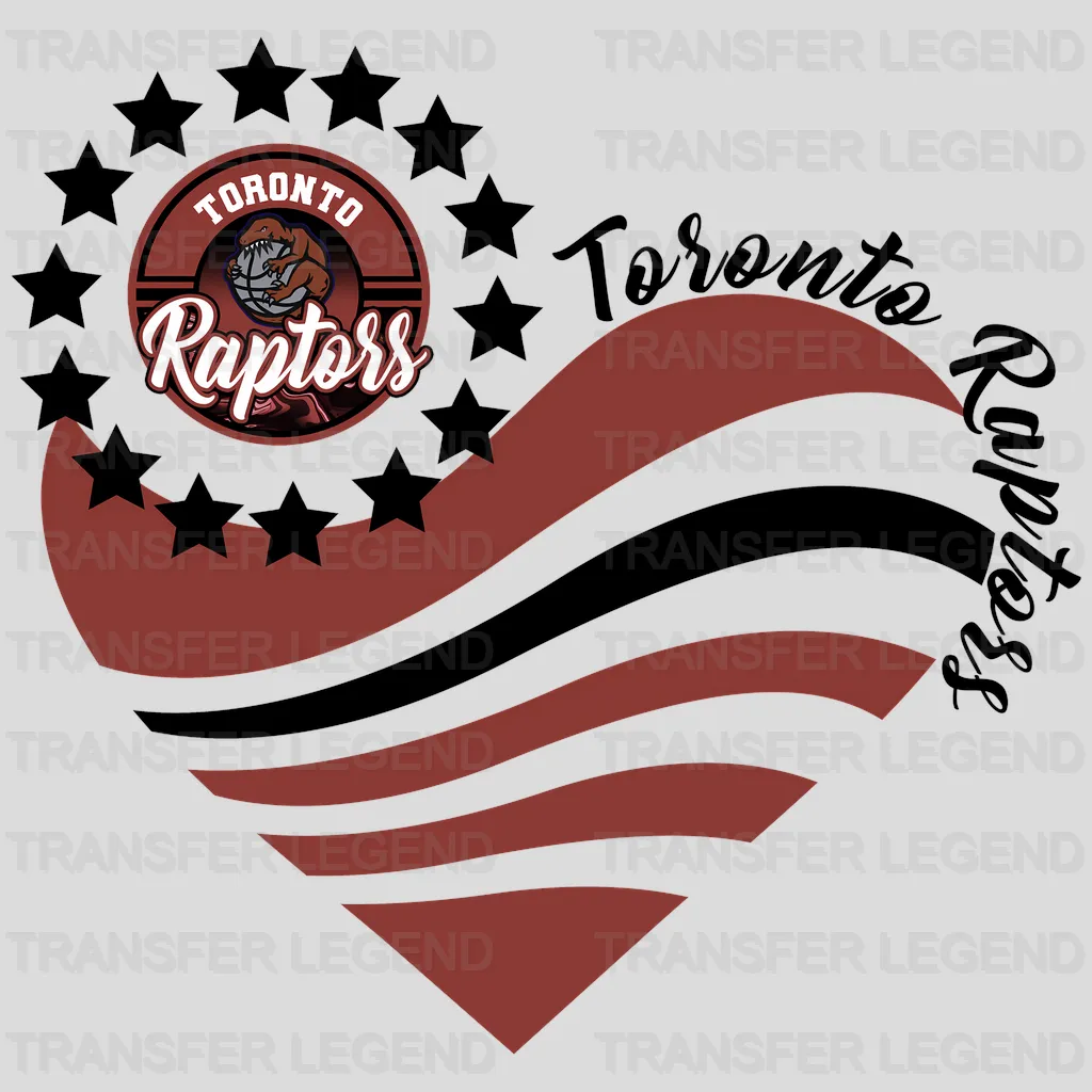Toronto Raptors NBA Heart Shape Retro Wavy Lines Graphic - DTF Iron On Transfer