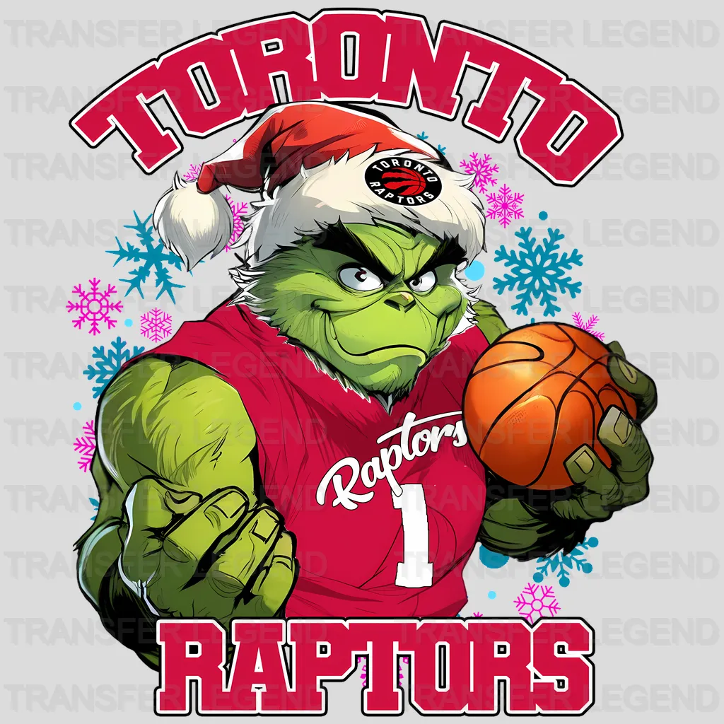 Toronto Raptors NBA Grinch Christmas Santa Hat Art - DTF Iron On Transfer