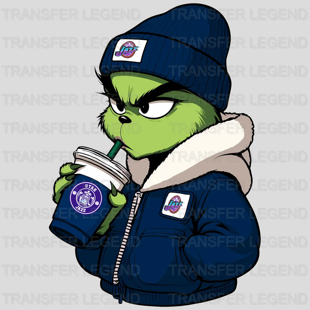 Utah Jazz NBA The Grinch Drinking Coffee - DTF Iron On Transfer