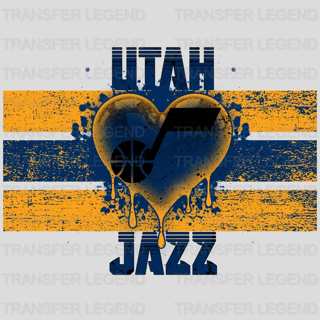 Utah Jazz NBA Distressed Flag Heart Shape - DTF Iron On Transfer