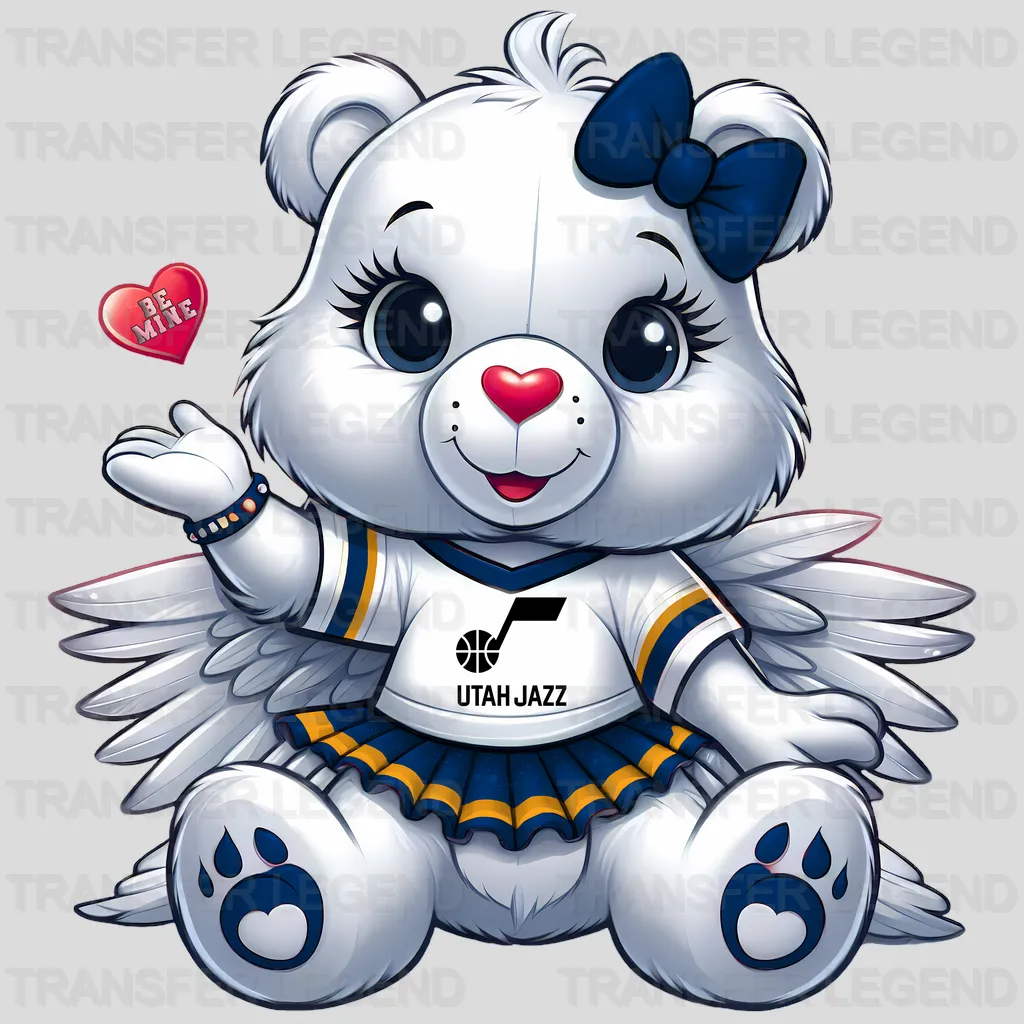 Utah Jazz NBA Cute Care Bear Mascot White & Blue - DTF Iron On Transfer