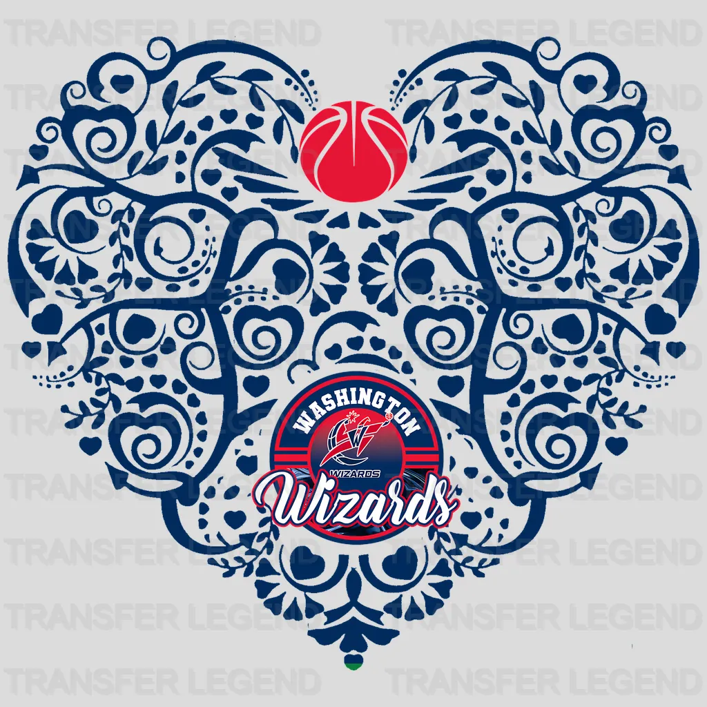 Washington Wizards NBA Floral Pattern Heart Shape - DTF Iron On Transfer