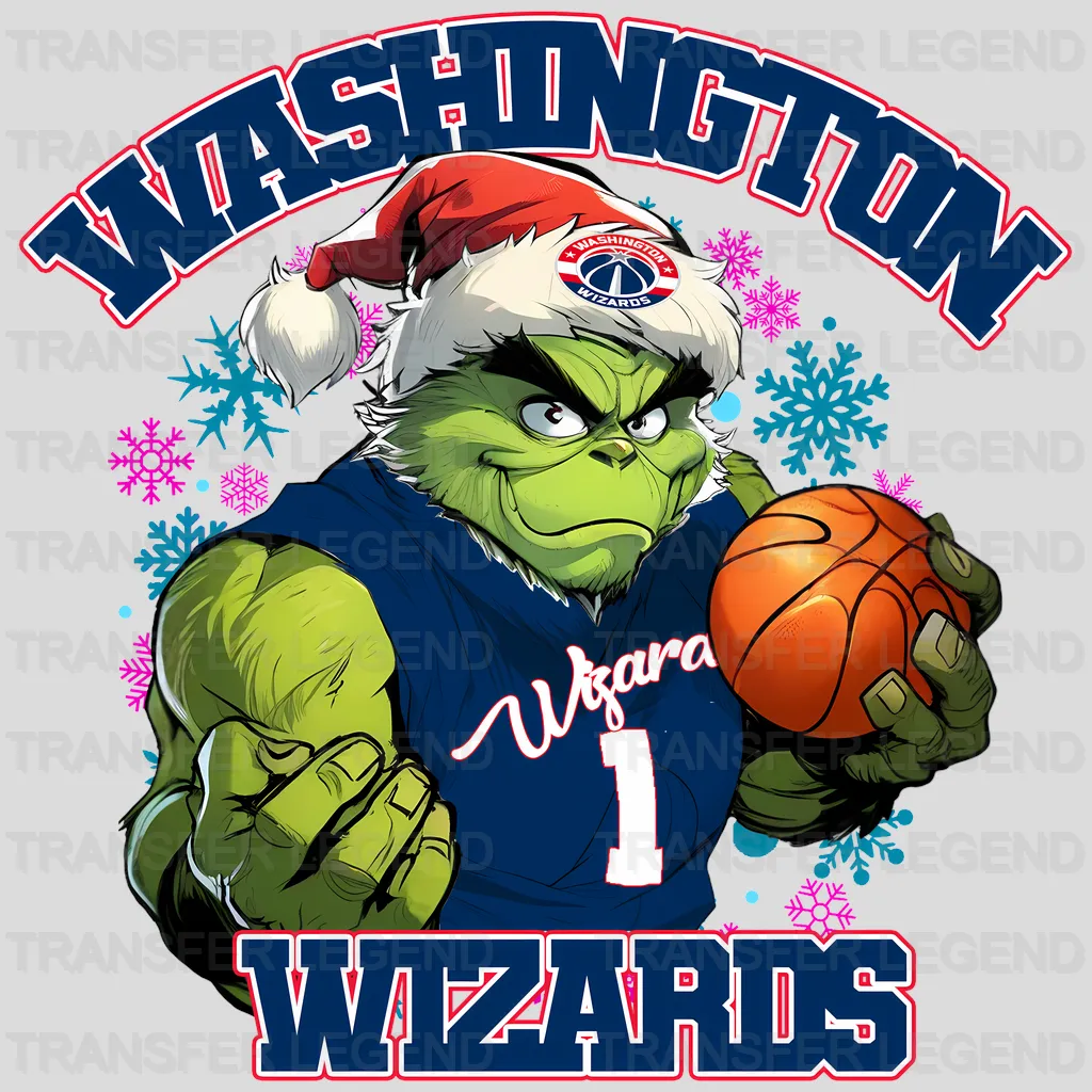 Washington Wizards NBA Grinch Christmas Santa Hat Art - DTF Iron On Transfer