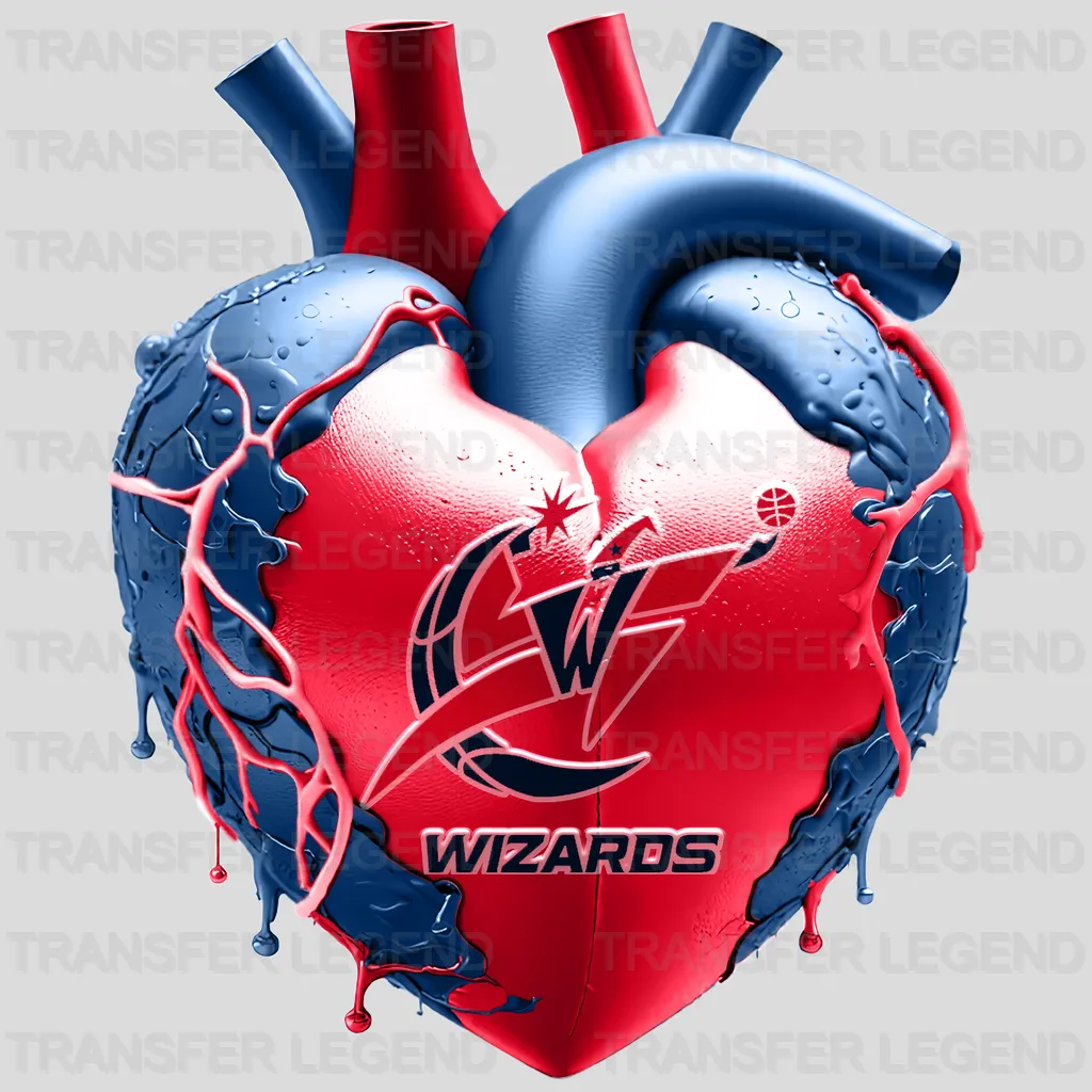 Washington Wizards NBA Realistic Anatomical Heart Art - DTF Iron On Transfer