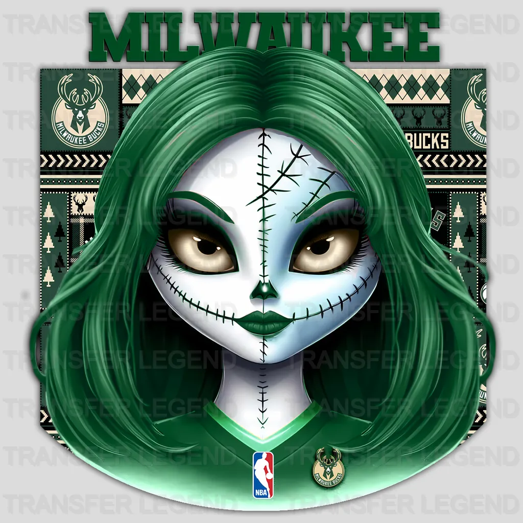 Milwaukee Bucks NBA Gothic Girl Illustration - DTF Iron On Transfer