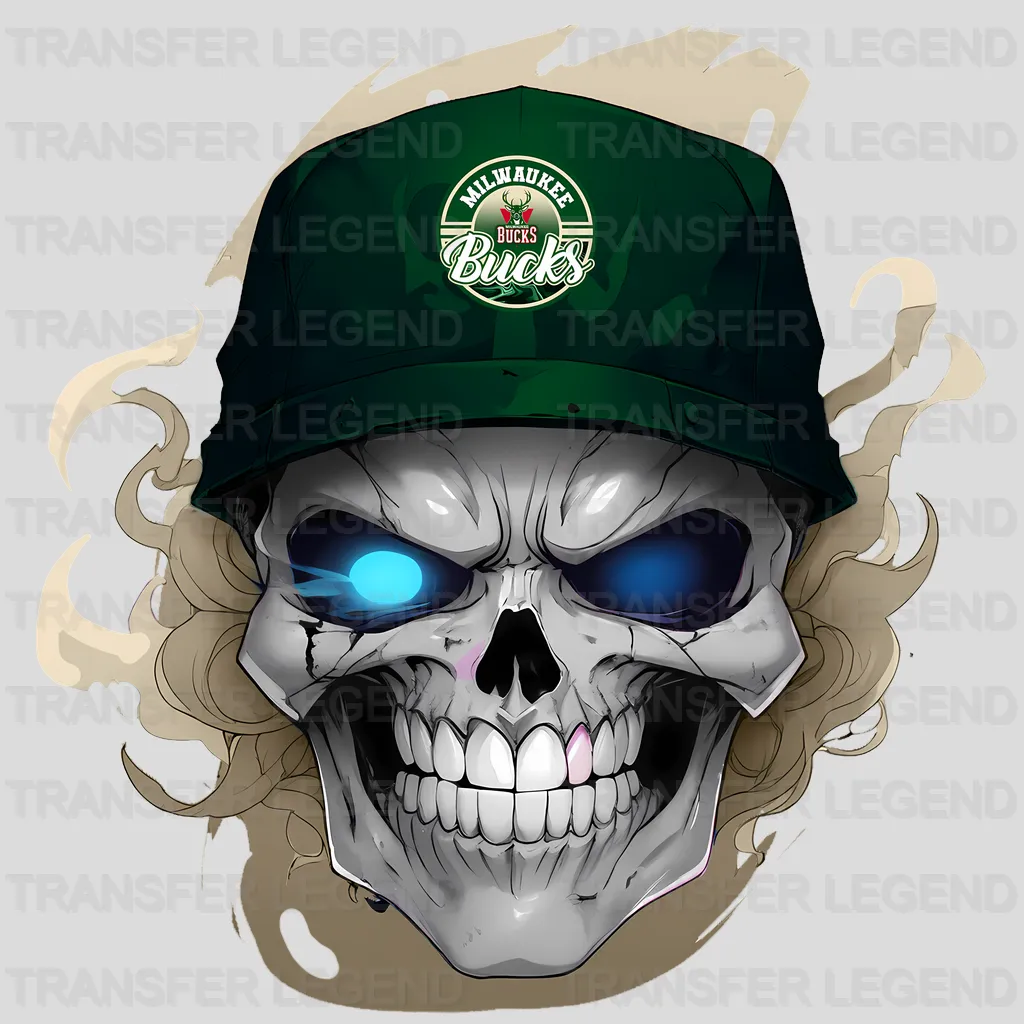 Milwaukee Bucks NBA Skull With Cap & Smoke Effect - DTF Iron On Transfer