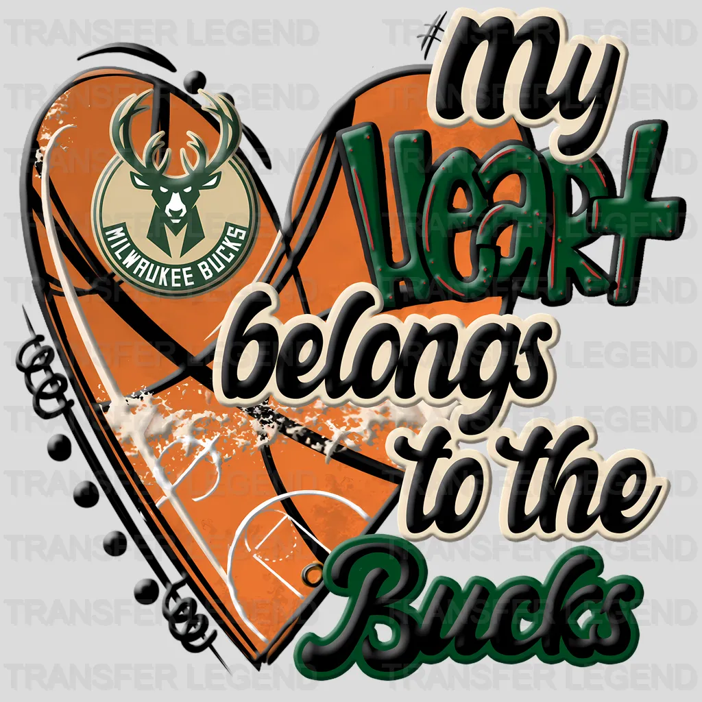 Milwaukee Bucks NBA My Heart Belongs To The Bucks DTF Iron On Transfer