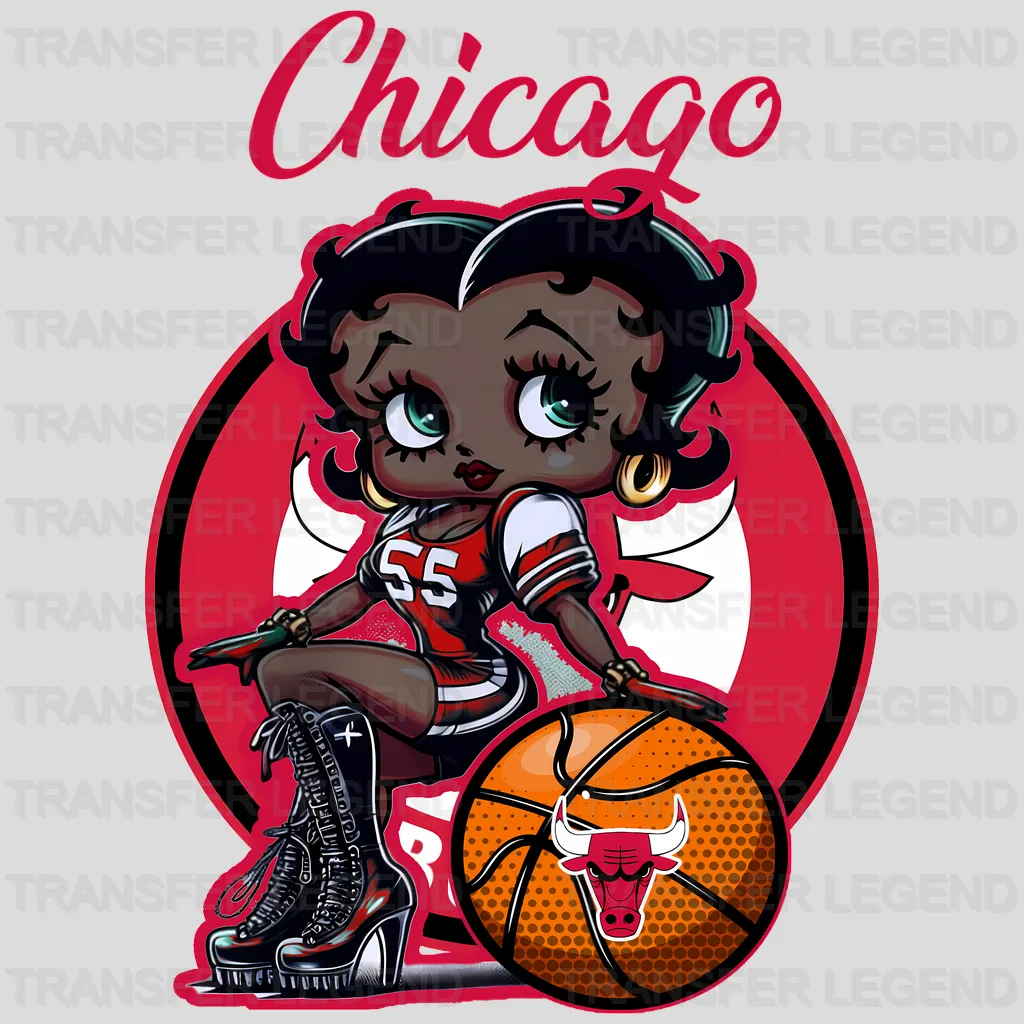 Chicago Bulls NBA Cute Cartoon Girl Sitting On V2 - DTF Iron On Transfer