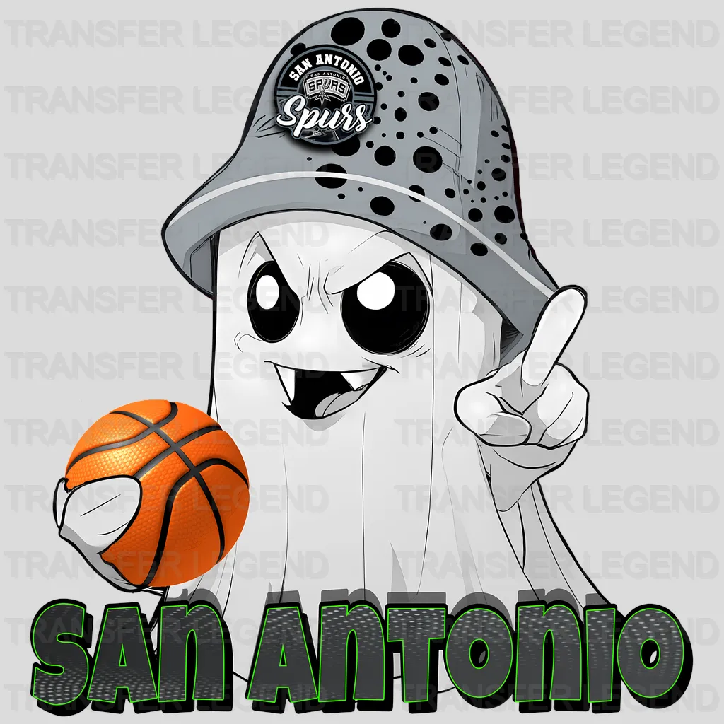 San Antonio Spurs NBA Cute Ghost With Hat & Halloween - DTF Iron On Transfer