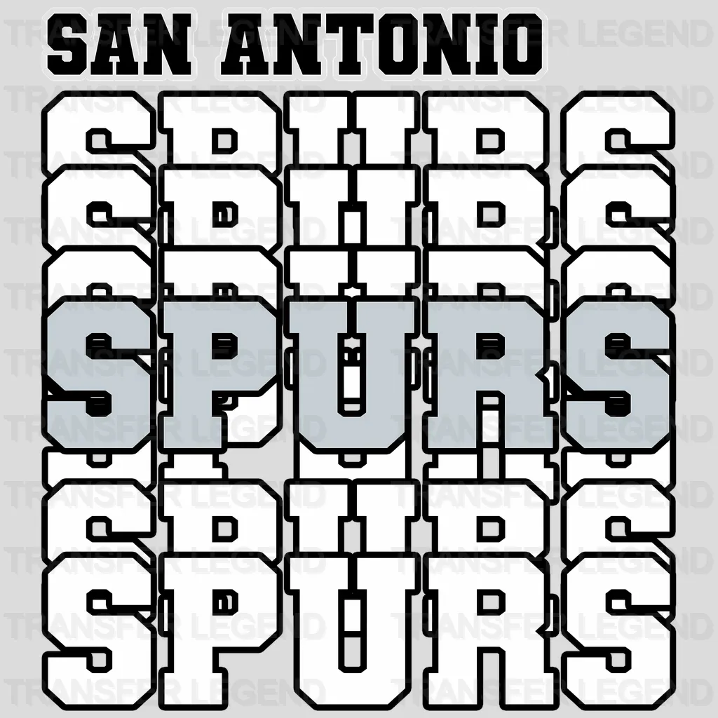 San Antonio Spurs NBA Repeated Text Pattern Block Logo - DTF Iron On Transfer